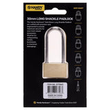 Handy Hardware Padlock Solid Brass Long Shackle 30mm Includes 3 Keys 277063