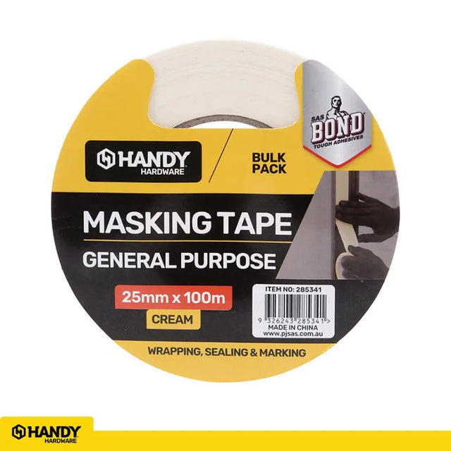Handy Hardware Painter Masking Tape Cream  Bulk Pack 25mmX100m 285341