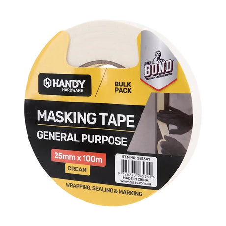 Handy Hardware Painter Masking Tape Cream  Bulk Pack 25mmX100m 285341