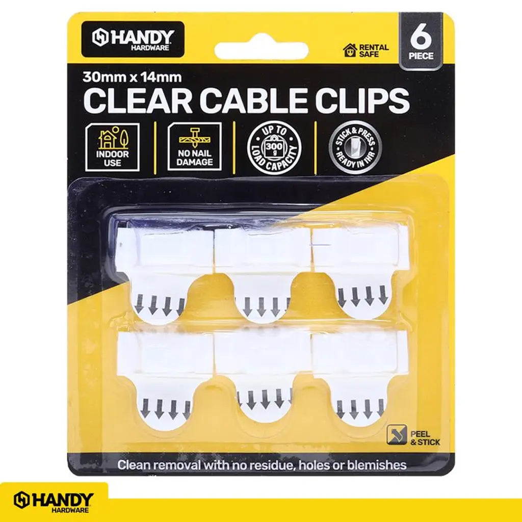 Handy Hardware Removable Cable Clips 30x40mm 300g 6Pk 217977