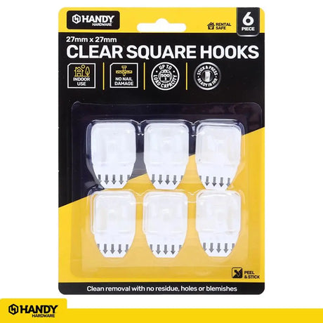 Handy Hardware Removable Clear Hooks 27x27mm 500g 6Pk 217076