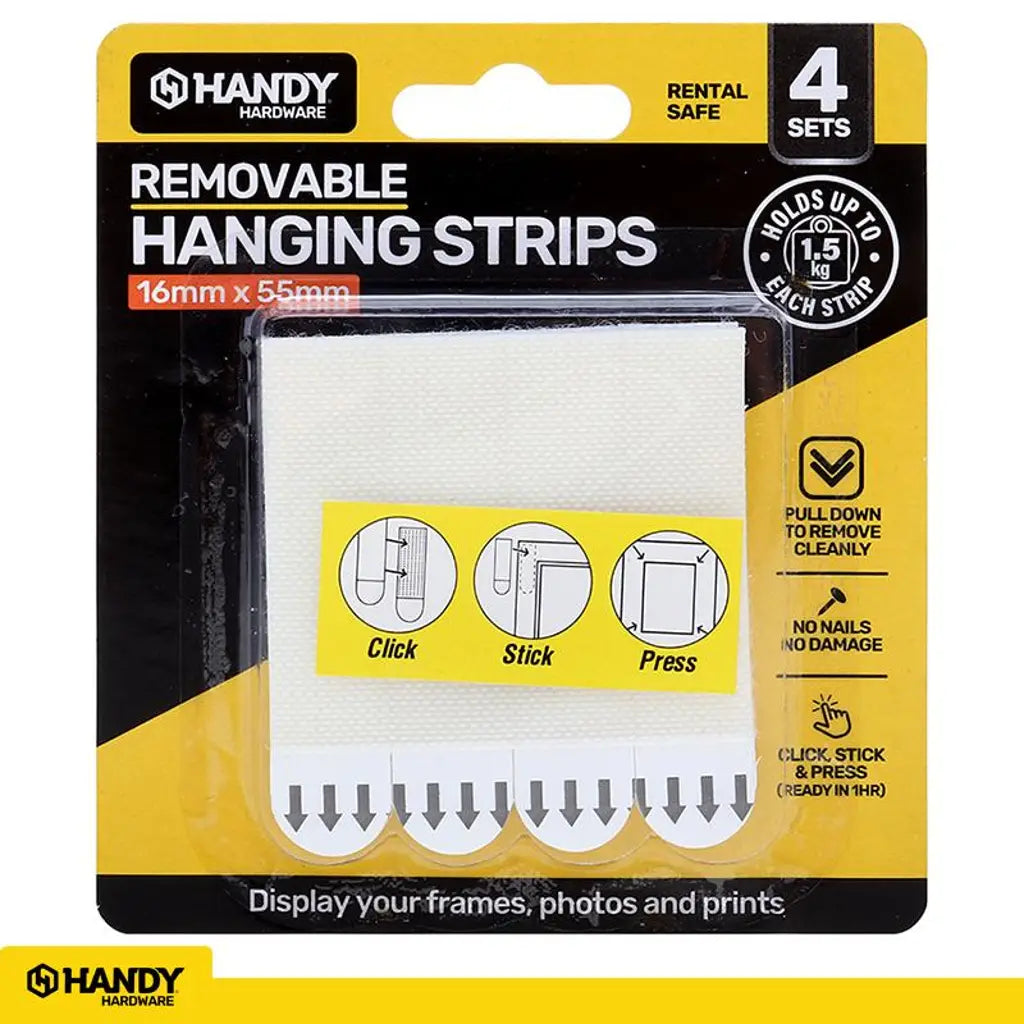 Handy Hardware Removable Hanging Strips 55x16mm 4 Set 1.5Kg 217878