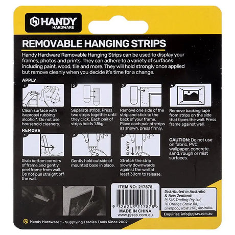 Handy Hardware Removable Hanging Strips 55x16mm 4 Set 1.5Kg 217878