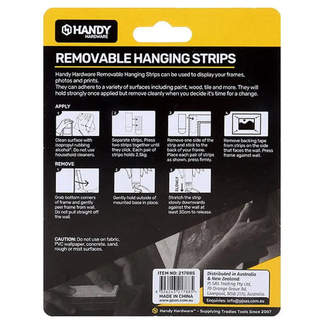 Handy Hardware Removable Hanging Strips 85x20mm 4 Set 2.5Kg 217885