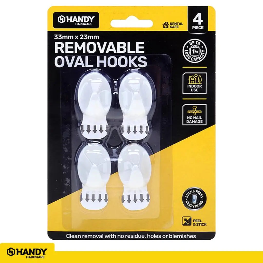 Handy Hardware Removable Oval Hooks 33x23mm 1Kg 4Pk 218011