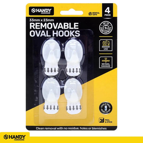 Handy Hardware Removable Oval Hooks 33x23mm 1Kg 4Pk 218011