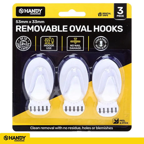 Handy Hardware Removable Oval Hooks 53x33mm 2Kg 3Pk 218004