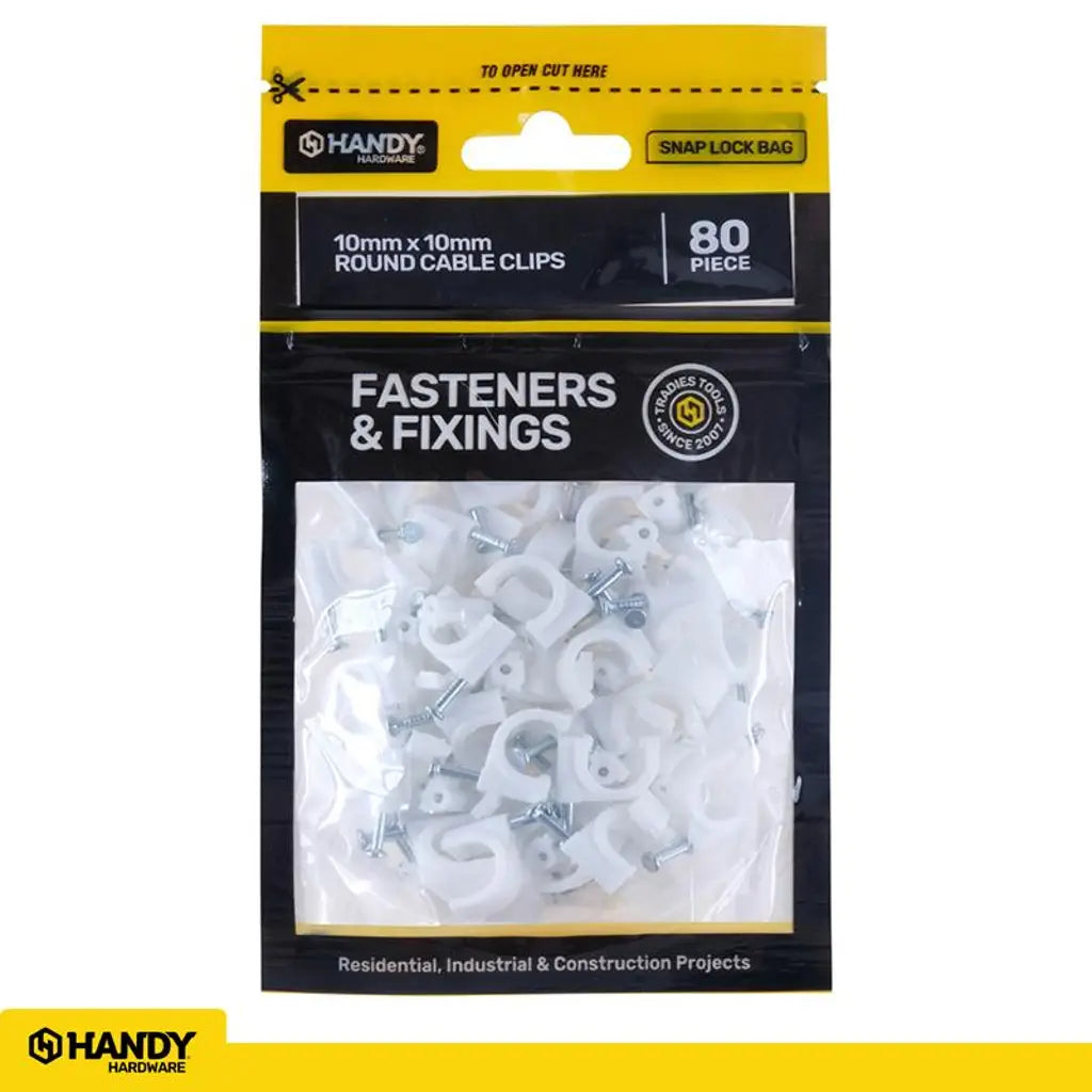 Handy Hardware Round Cable Clips 10x10mm 80Pcs 225477