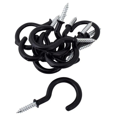 Handy Hardware Round Screw Hooks Black PVC 38x53mm 10Pcs 233854