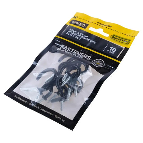 Handy Hardware Round Screw Hooks Black PVC 38x53mm 10Pcs 233854