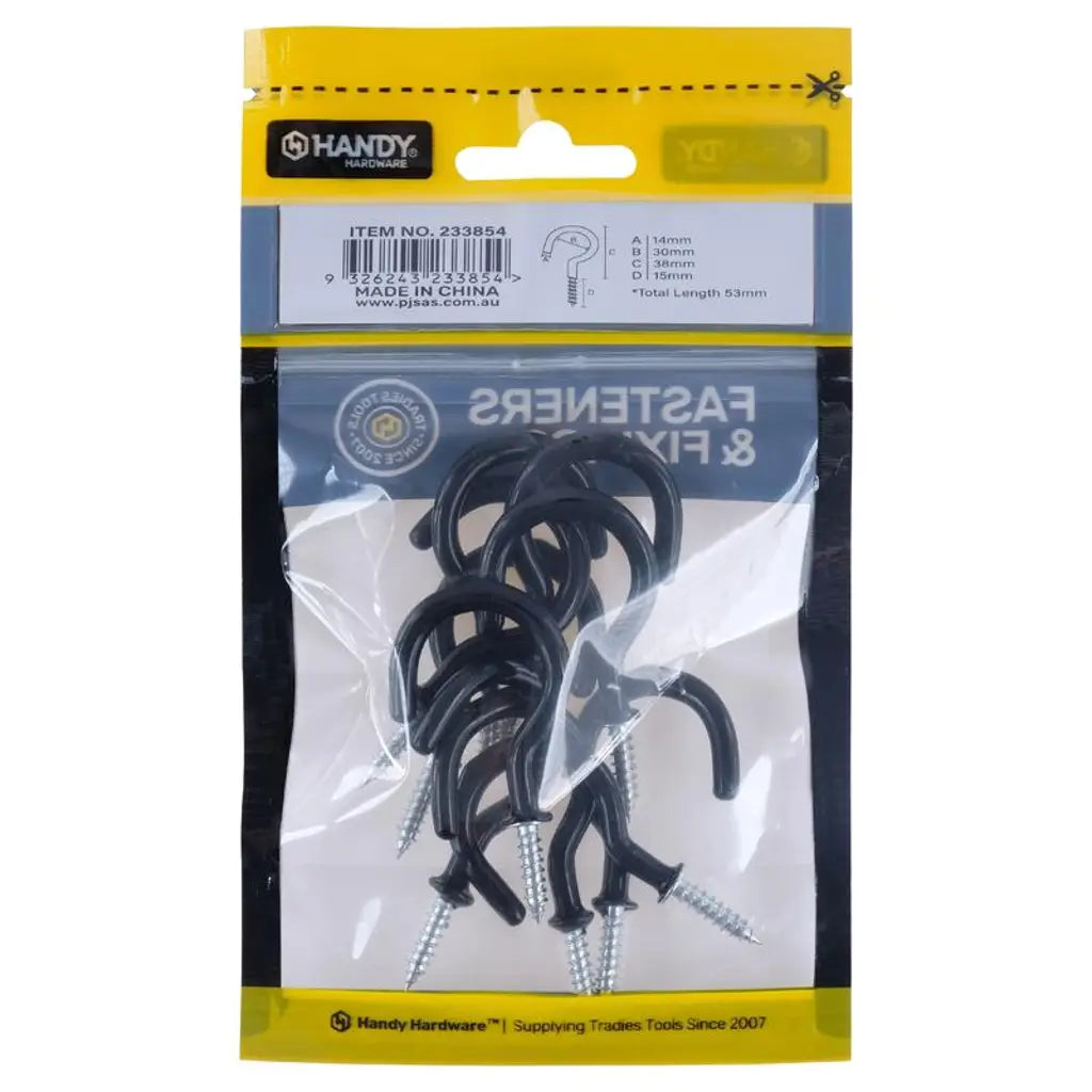 Handy Hardware Round Screw Hooks Black PVC 38x53mm 10Pcs 233854