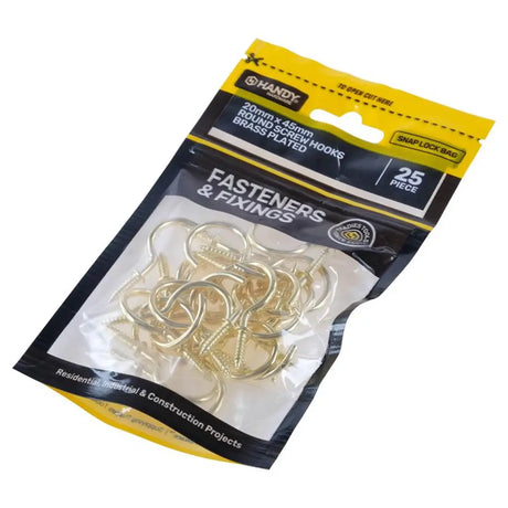 Handy Hardware Round Screw Hooks Brass Plated 20x45mm 25Pcs 225262