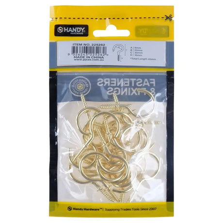 Handy Hardware Round Screw Hooks Brass Plated 20x45mm 25Pcs 225262