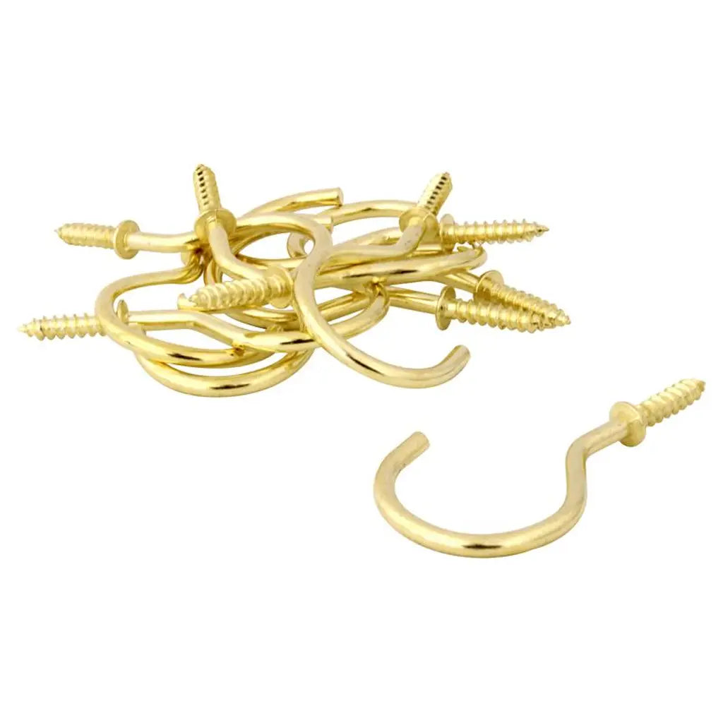 Handy Hardware Round Screw Hooks Brass Plated 35x70mm 10Pcs 225279