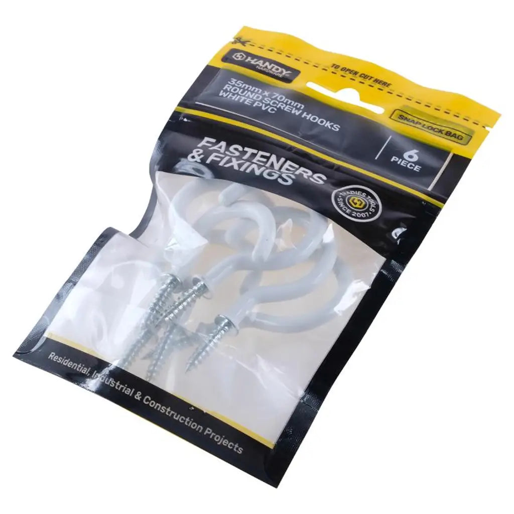 Handy Hardware Round Screw Hooks White PVC 35x70mm 6Pcs 233823