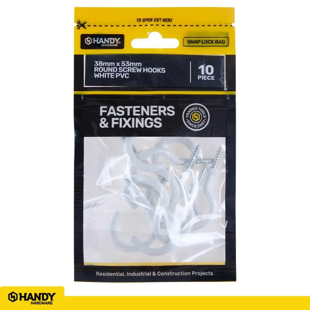 Handy Hardware Round Screw Hooks White PVC 38x53mm 10Pcs 233847