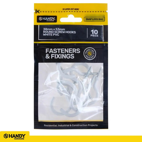 Handy Hardware Round Screw Hooks White PVC 38x53mm 10Pcs 233847