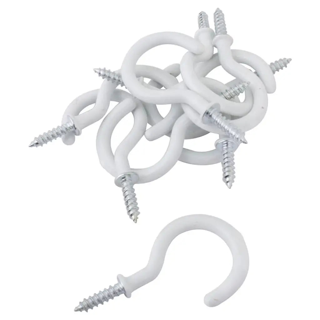 Handy Hardware Round Screw Hooks White PVC 38x53mm 10Pcs 233847