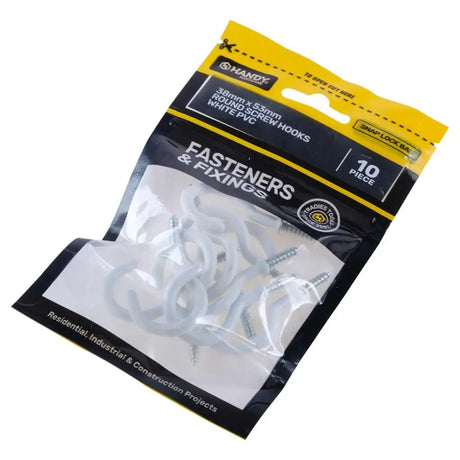 Handy Hardware Round Screw Hooks White PVC 38x53mm 10Pcs 233847