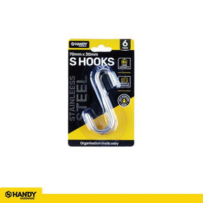Handy Hardware S Hook Stainless Steel XS 70x30x3mm 6Pk 276196