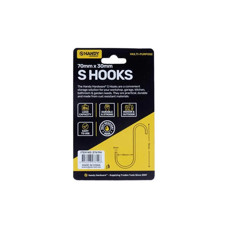 Handy Hardware S Hook Stainless Steel XS 70x30x3mm 6Pk 276196