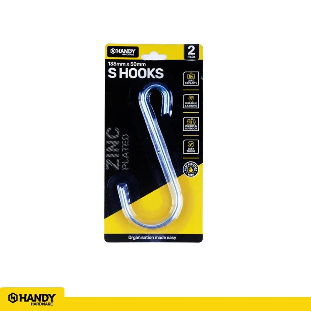 Handy Hardware S Hook Zinc Plated 135x50x3.5mm 2Pk 276301