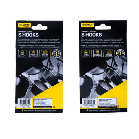 Handy Hardware S Hooks With PVC Cotaed Black Or White 100x50mm 4Pcs 234325