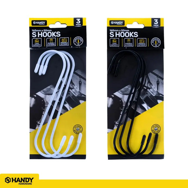 Handy Hardware S Hooks With PVC Cotaed Black Or White 165x50mm 3Pcs 234332