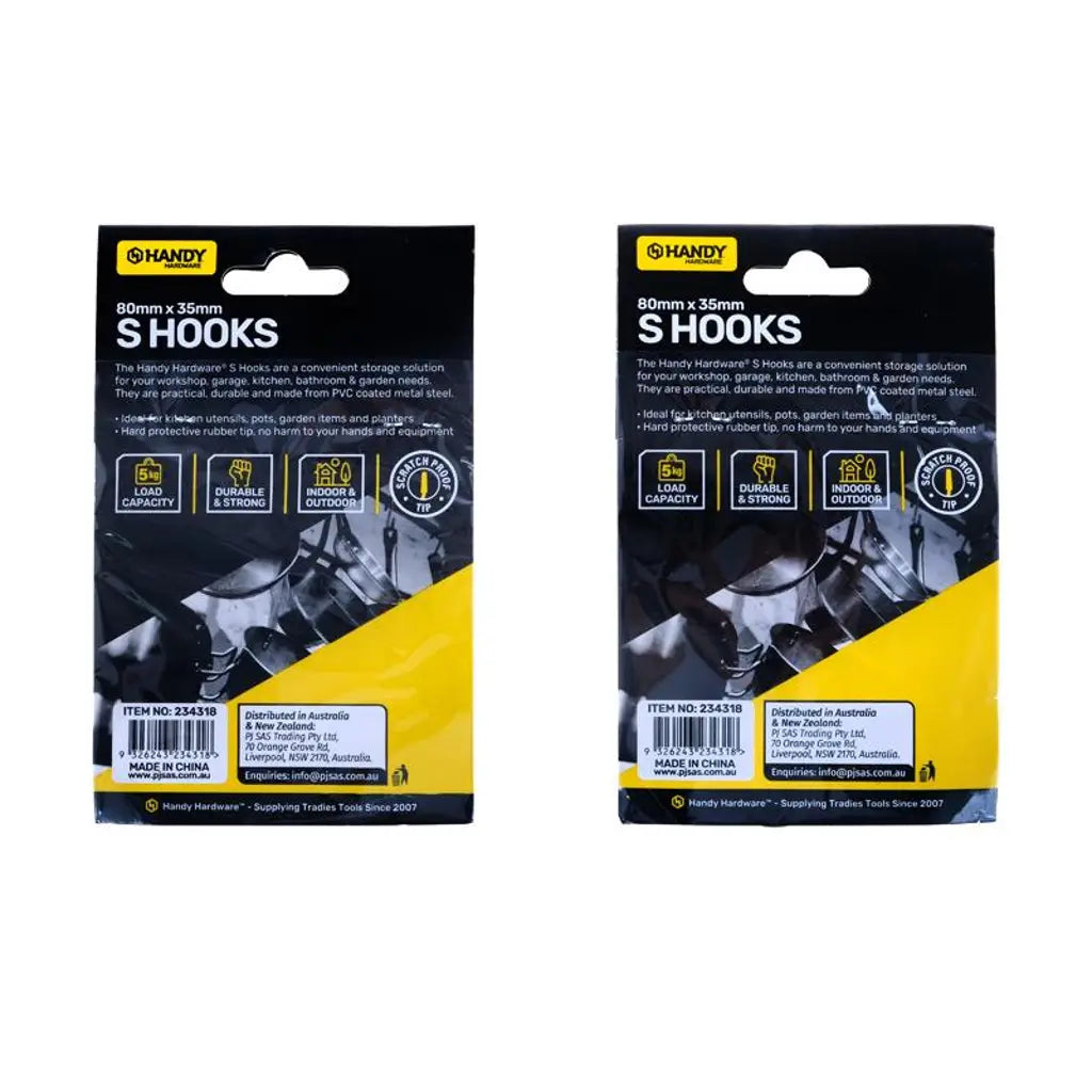 Handy Hardware S Hooks With PVC Cotaed Black Or White 80x35mm 5Pcs 234318