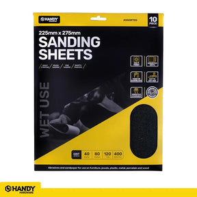 Handy Hardware Sandpaper Assorted Pack Wet Use Only 225x275mm 10Pk 14088