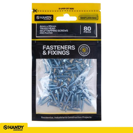 Handy Hardware Truss Head Self Tapping Screws Zinc Plated 4x20mm 80pcs 225446