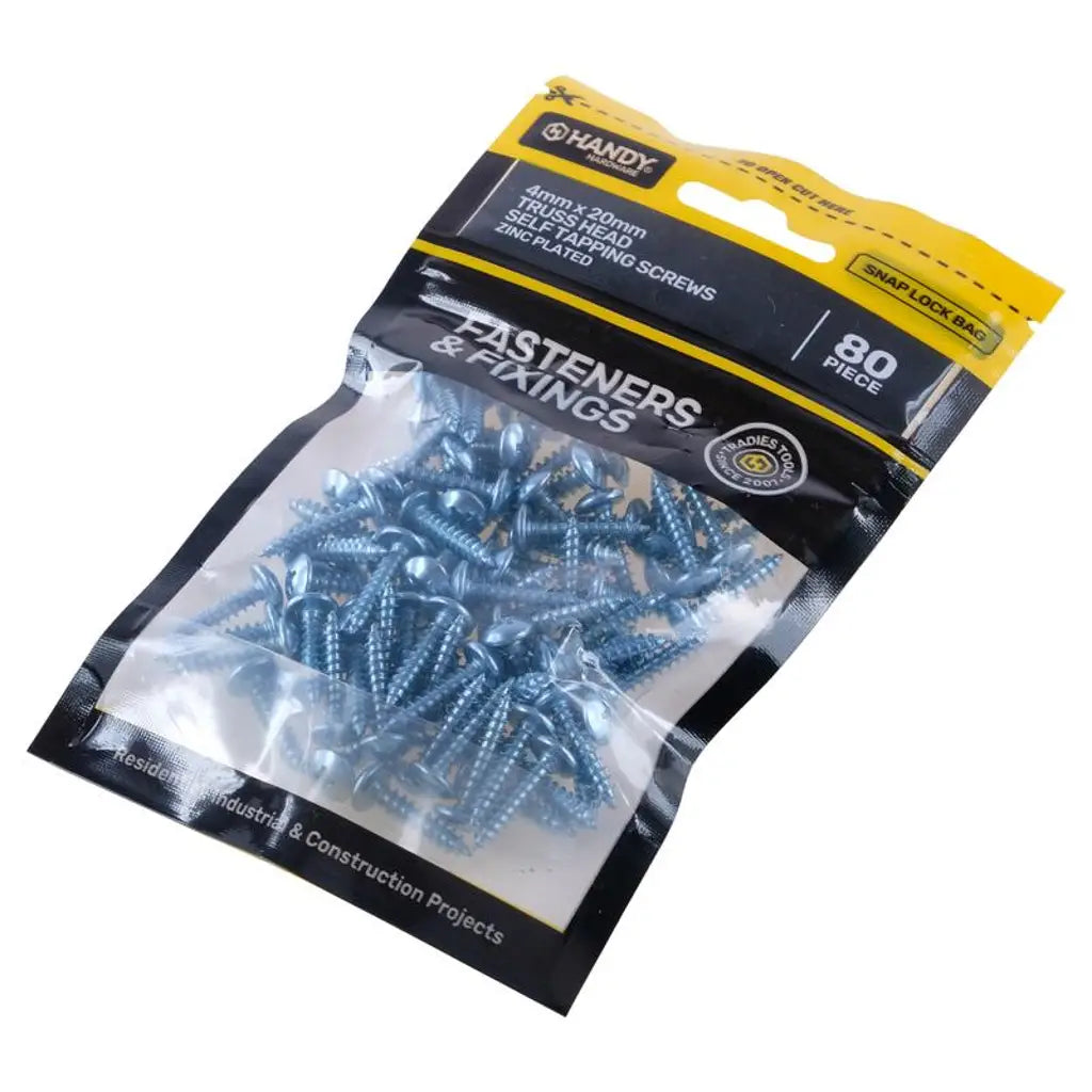 Handy Hardware Truss Head Self Tapping Screws Zinc Plated 4x20mm 80pcs 225446
