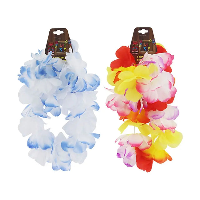 Hawaiian Assorted Colour Lei Headband And 2 Bracelets Set A94631
