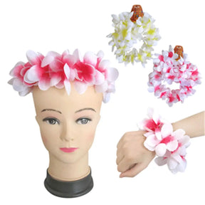 Hawaiian Pink or Yellow Lei Headband And 2 Bracelets Set A94624