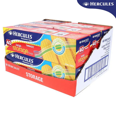 Hercules Kitchen Consumables Storage Bags Resealable Twin Zip Large 40PK 27x33cm RL40SRP