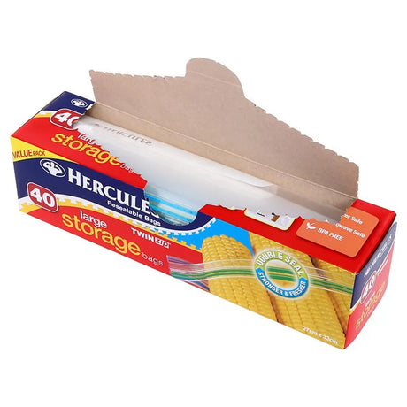 Hercules Kitchen Consumables Storage Bags Resealable Twin Zip Large 40PK 27x33cm RL40SRP