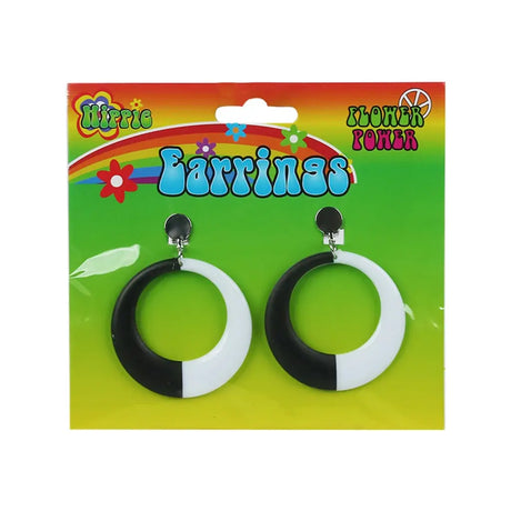 Hippie 60's Mod Clip On Earrings Black White PP12251