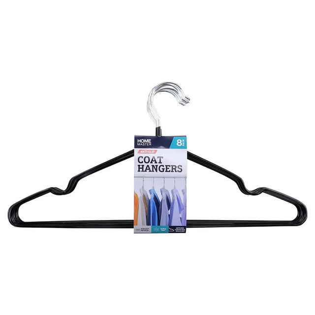 Home Master Coat Hanger PVC Coated Anti Slip Assorted Colours 8Pk 230334