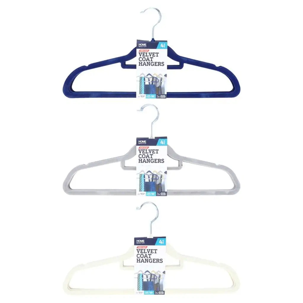 Home Master Coat Hanger Velvet Coloured 4Pk 237333