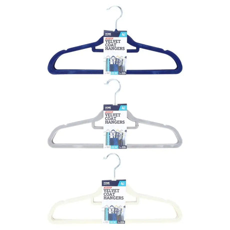 Home Master Coat Hanger Velvet Coloured 4Pk 237333