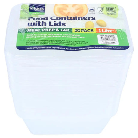 Home Master Container Takeaway Food Container With Lid 1000ml 20Pk 289011