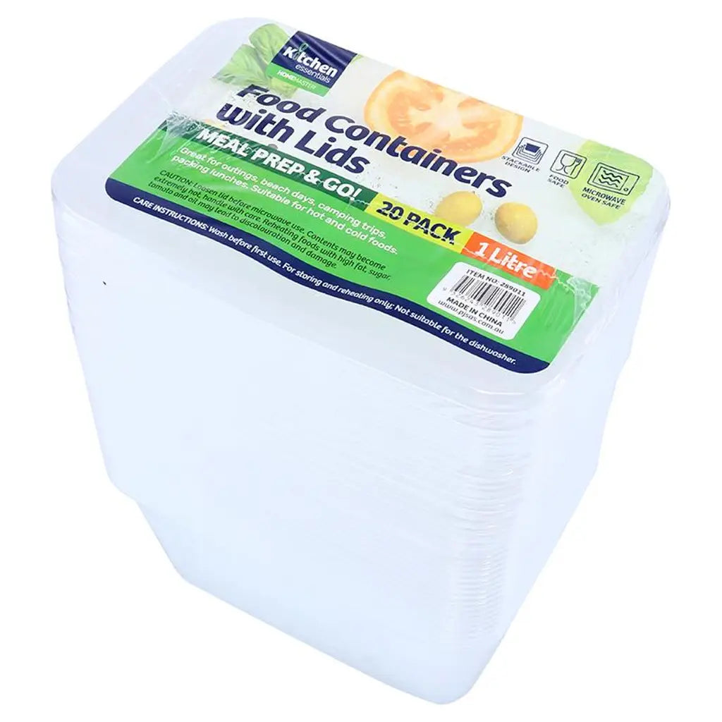 Home Master Container Takeaway Food Container With Lid 1000ml 20Pk 289011