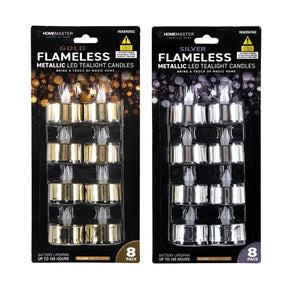 Home Master Flameless LED Metallic Tealight Candles Cool Or Warm 8Pk 259526