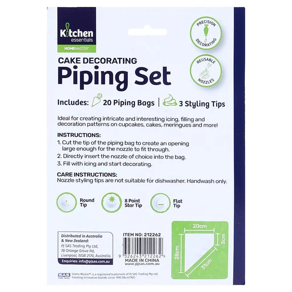 Home Master Kitchen Consumables Piping & Decorating Set 3 Styling Tips & 20 Bags 212262