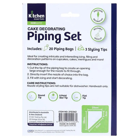 Home Master Kitchen Consumables Piping & Decorating Set 3 Styling Tips & 20 Bags 212262