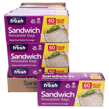 Home Master Kitchen Consumables Sandwich Bags 16x17cm 60Pk 104307