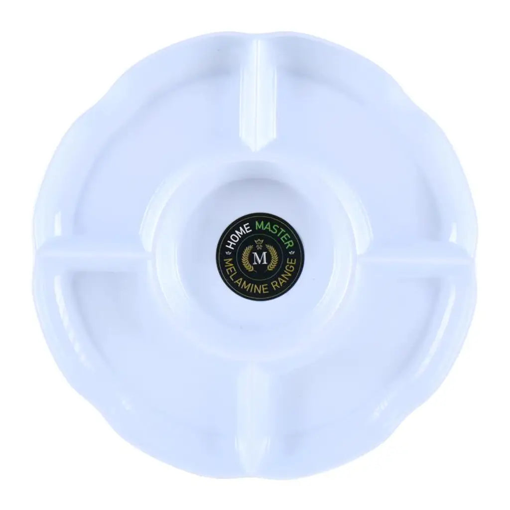 Home Master Melamine Platter Tray with 5 Section Divider Round White 28x3cm58181