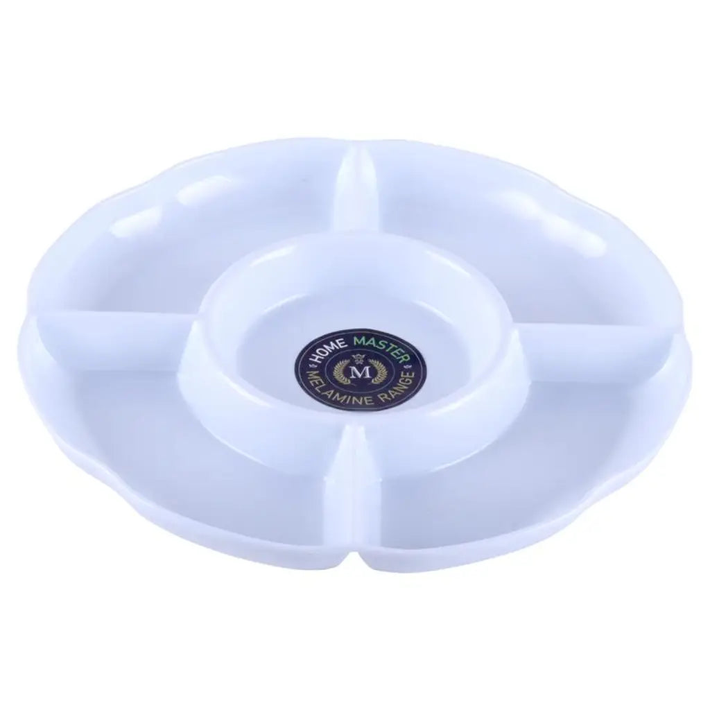 Home Master Melamine Platter Tray with 5 Section Divider Round White 28x3cm58181
