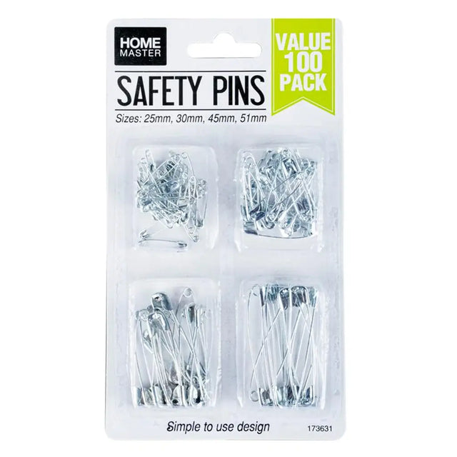 Home Master Safety Pins Assorted Sizes 100Pcs 173631