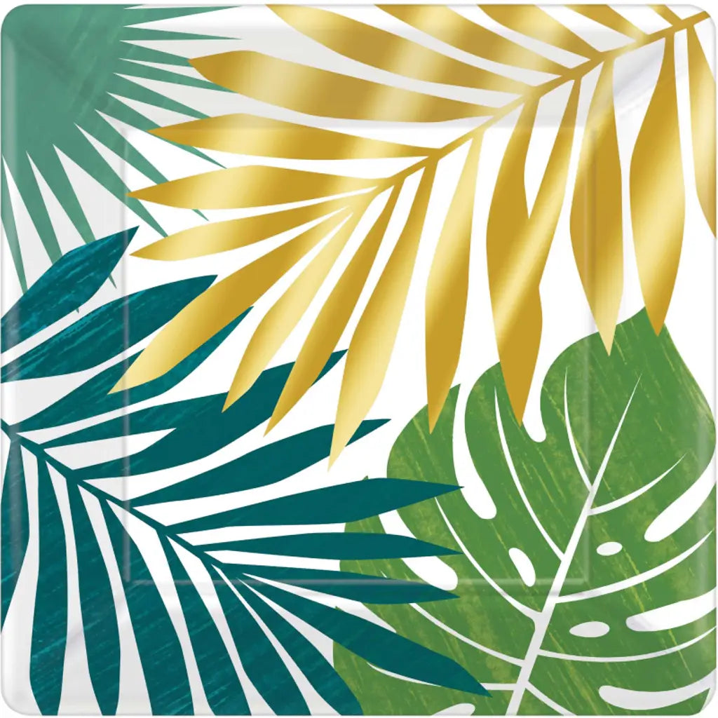 Key West Square Paper Plates Palm Leaves 26cm 8Pk 592283-66